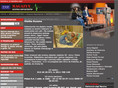 schermata del sito della TV polacca